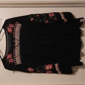 Black Floral Women's Blouse, Size L